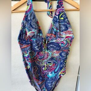 Liz Claiborne as 12 women’s one piece swimsuit bathing suit swim paisley blue